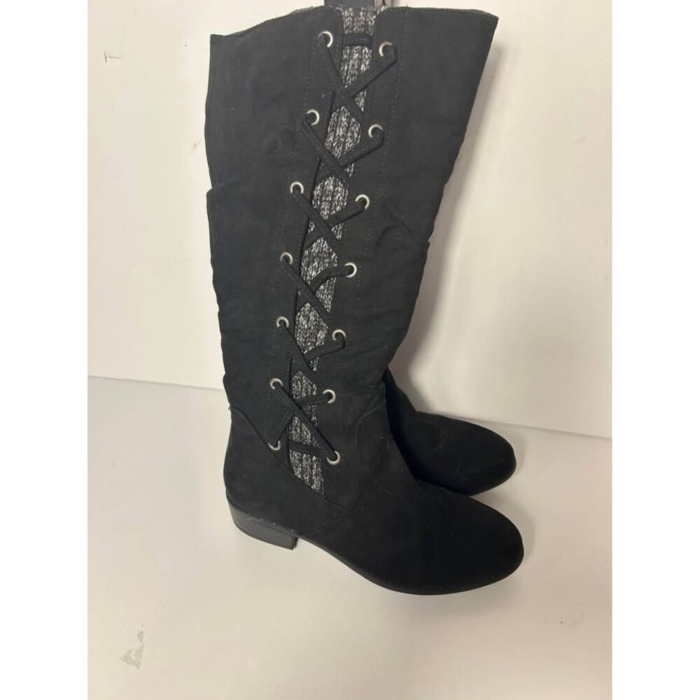 Kohl's Faux Suede Knee High Side Sweater Lace Sloth Black Boots Women's Size 9